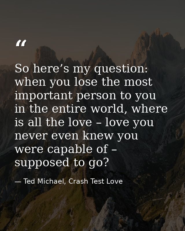 So here’s my question: when you lose the most important person to you in the entire world, where is all the love – love  — Ted Michael, Crash Test Love