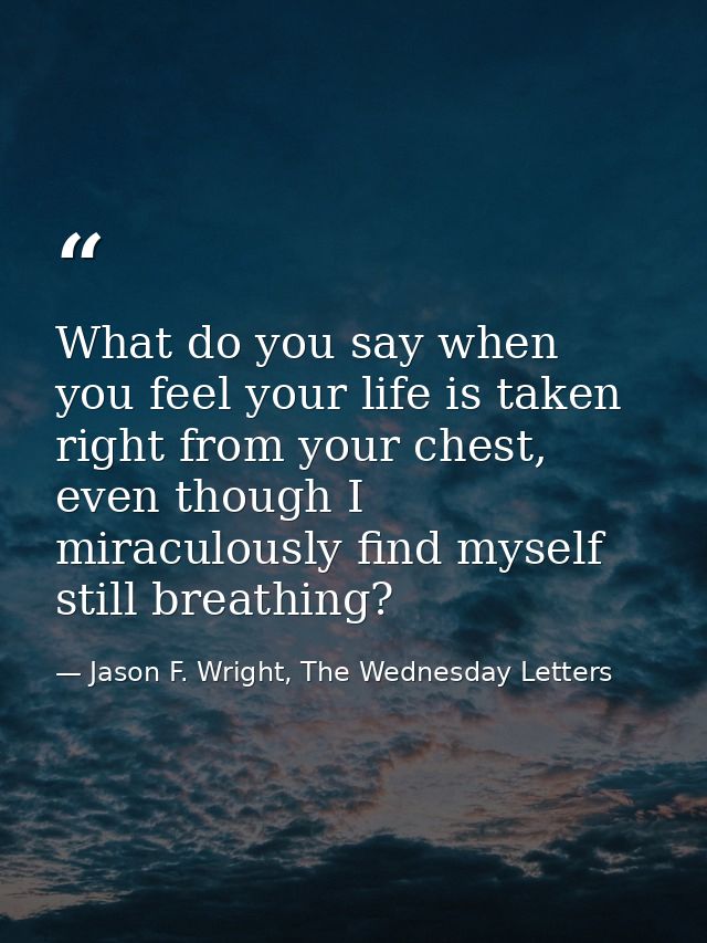 What do you say when you feel your life is taken right from your chest, even though I miraculously find myself still bre — Jason F. Wright, The Wednesday Letters