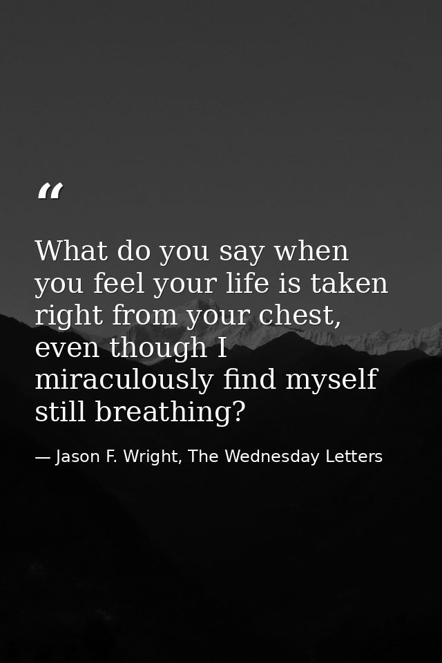 What do you say when you feel your life is taken right from your chest, even though I miraculously find myself still bre — Jason F. Wright, The Wednesday Letters
