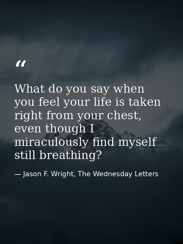 What do you say when you feel your life is taken right from your chest, even though I miraculously find myself still bre — Jason F. Wright, The Wednesday Letters
