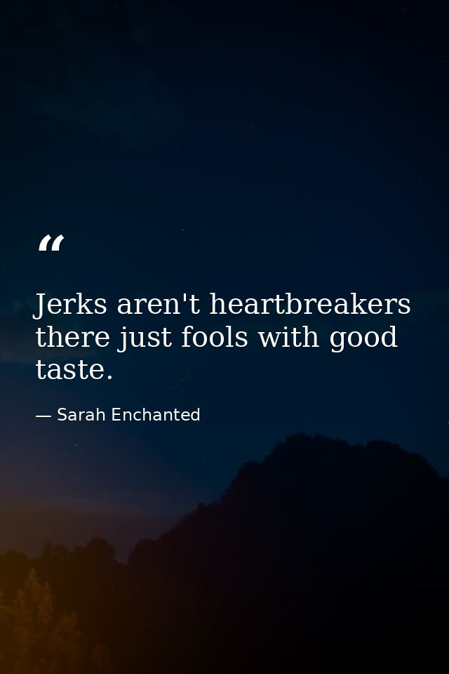 Jerks aren't heartbreakers there just fools with good taste. — Sarah Enchanted