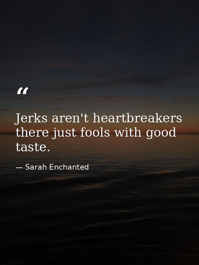 Jerks aren't heartbreakers there just fools with good taste. — Sarah Enchanted