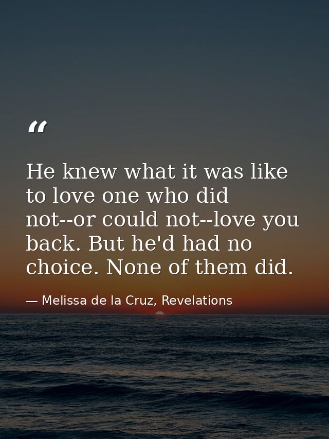 He knew what it was like to love one who did not--or could not--love you back. But he'd had no choice. None of them did. — Melissa de la Cruz, Revelations