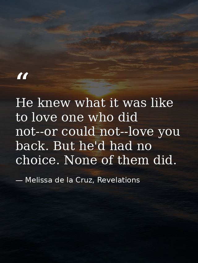 He knew what it was like to love one who did not--or could not--love you back. But he'd had no choice. None of them did. — Melissa de la Cruz, Revelations