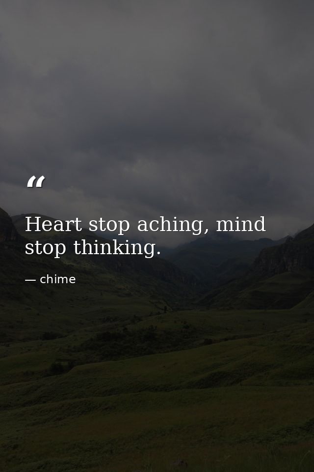Heart stop aching, mind stop thinking. — chime