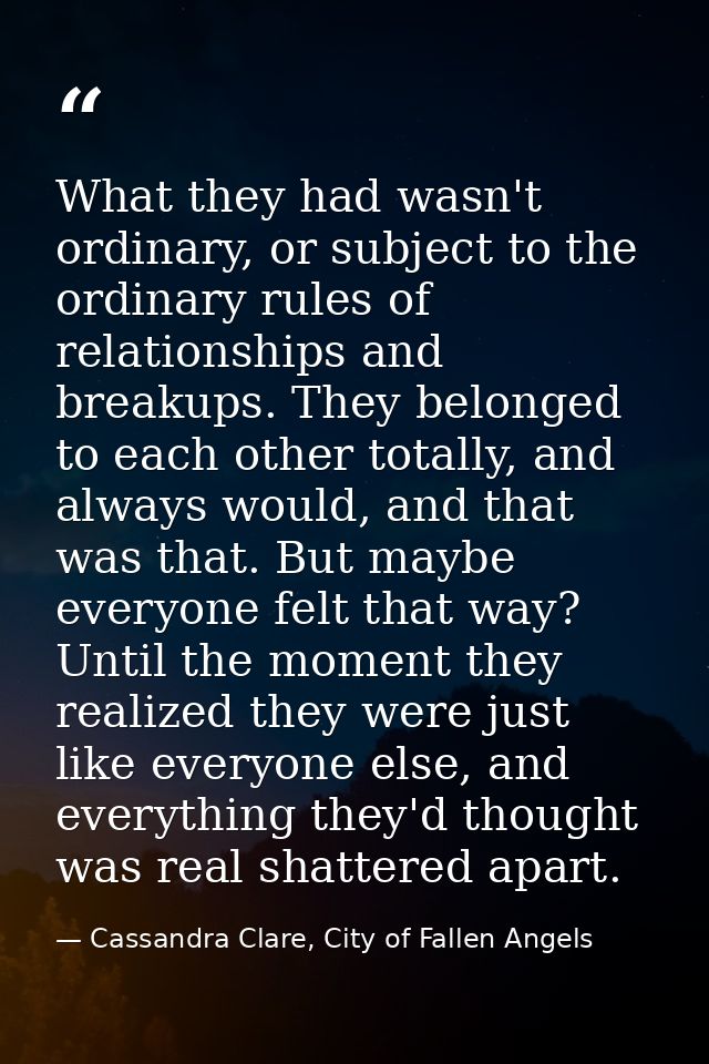 What they had wasn't ordinary, or subject to the ordinary rules of relationships and breakups. They belonged to each oth — Cassandra Clare, City of Fallen Angels