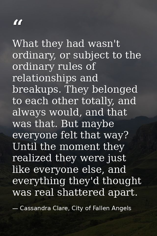 What they had wasn't ordinary, or subject to the ordinary rules of relationships and breakups. They belonged to each oth — Cassandra Clare, City of Fallen Angels
