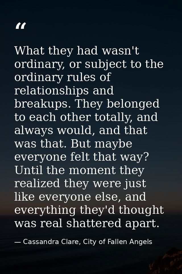 What they had wasn't ordinary, or subject to the ordinary rules of relationships and breakups. They belonged to each oth — Cassandra Clare, City of Fallen Angels