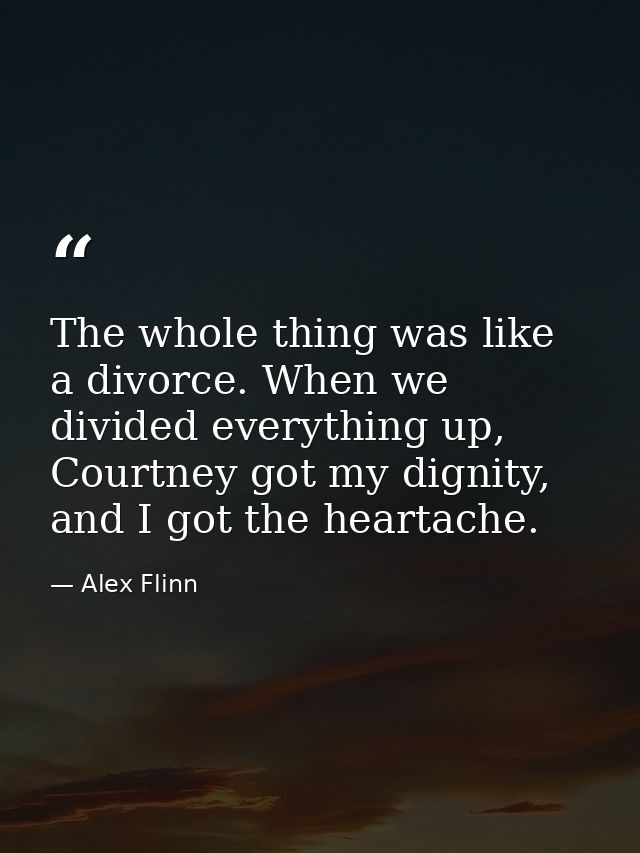 The whole thing was like a divorce. When we divided everything up, Courtney got my dignity, and I got the heartache. — Alex Flinn