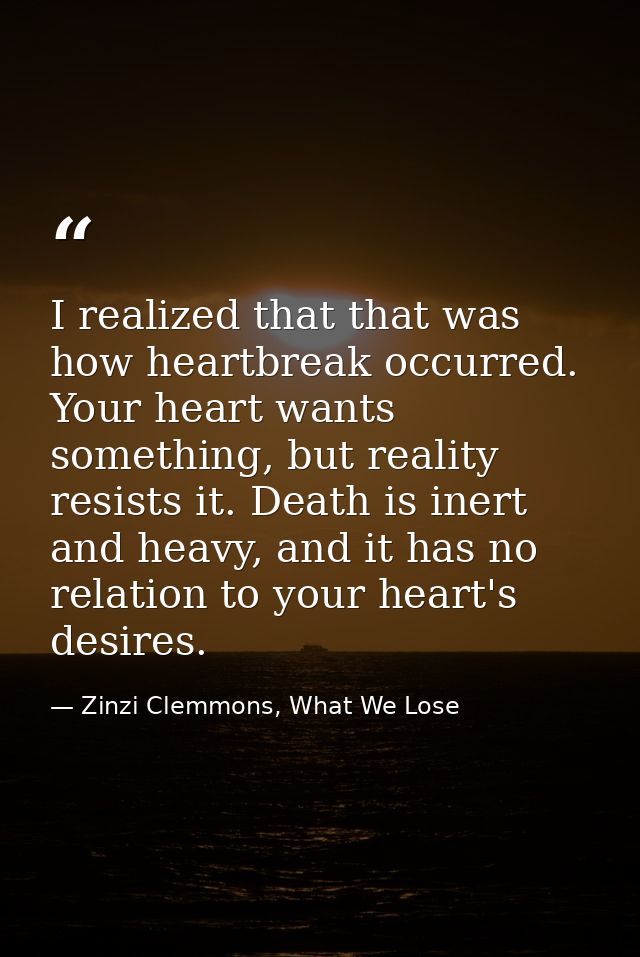 I realized that that was how heartbreak occurred. Your heart wants something, but reality resists it. Death is inert and — Zinzi Clemmons, What We Lose