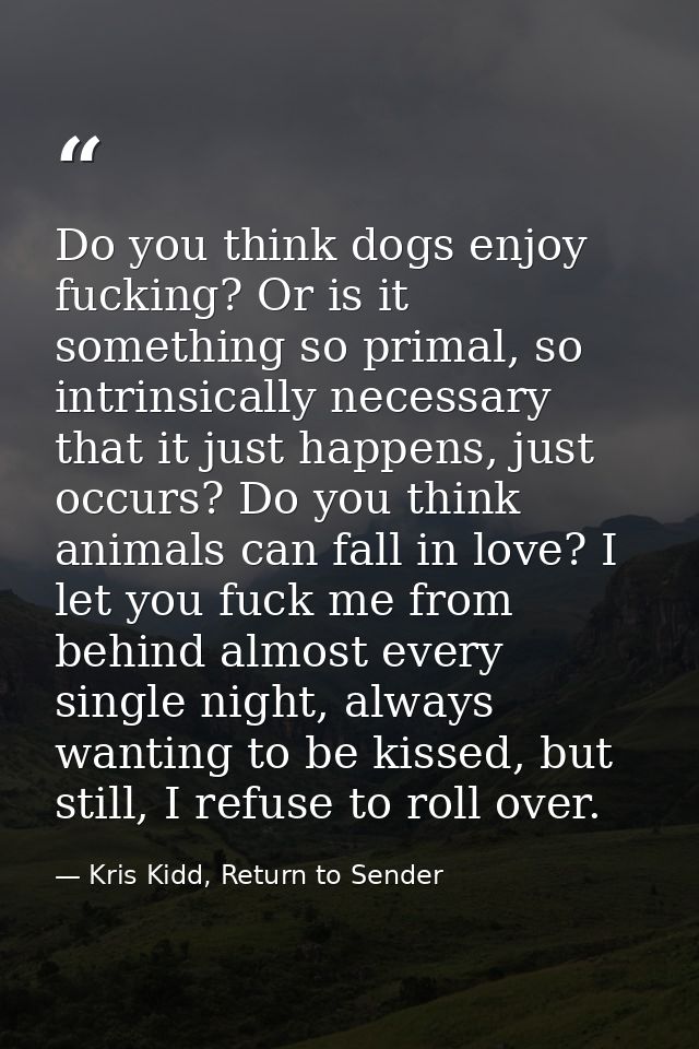Do you think dogs enjoy fucking? Or is it something so primal, so intrinsically necessary that it just happens, just occ — Kris Kidd, Return to Sender