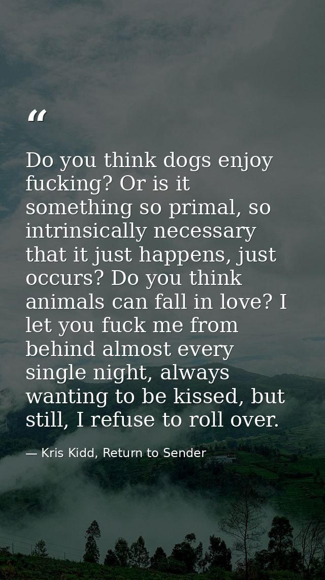 Do you think dogs enjoy fucking? Or is it something so primal, so intrinsically necessary that it just happens, just occ — Kris Kidd, Return to Sender