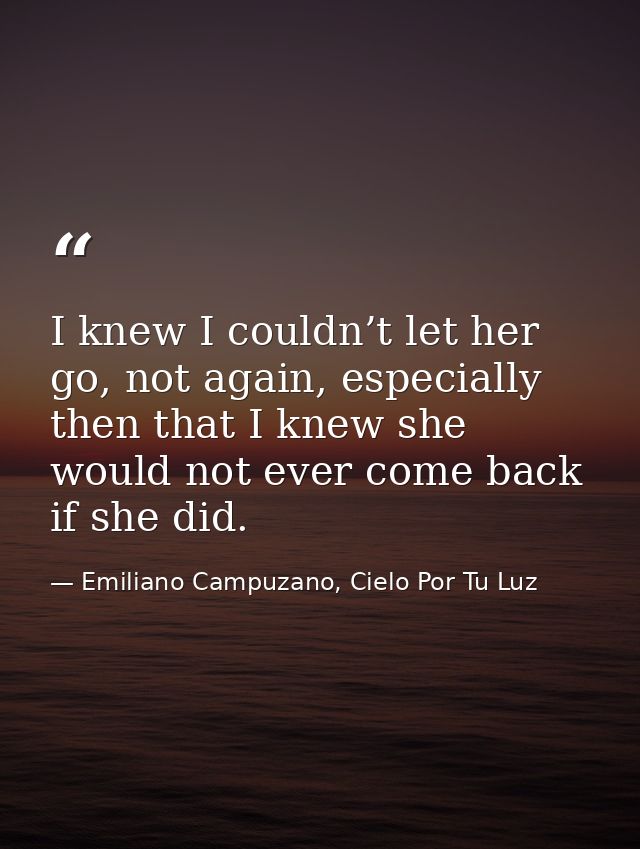 I knew I couldn’t let her go, not again, especially then that I knew she would not ever come back if she did. — Emiliano Campuzano, Cielo Por Tu Luz