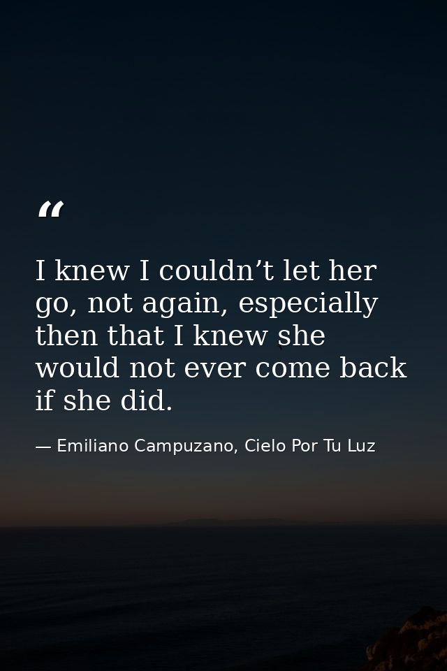 I knew I couldn’t let her go, not again, especially then that I knew she would not ever come back if she did. — Emiliano Campuzano, Cielo Por Tu Luz
