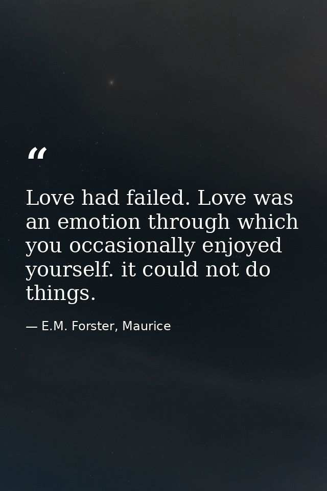 Love had failed. Love was an emotion through which you occasionally enjoyed yourself. it could not do things. — E.M. Forster, Maurice
