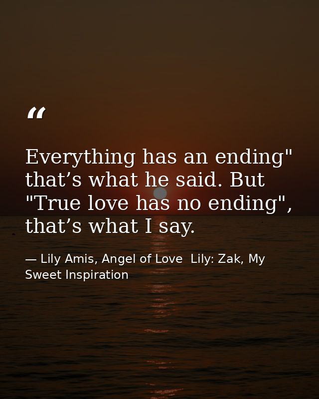 Everything has an ending" that’s what he said. But "True love has no ending", that’s what I say. — Lily Amis, Angel of Love  Lily: Zak, My Sweet Inspiration