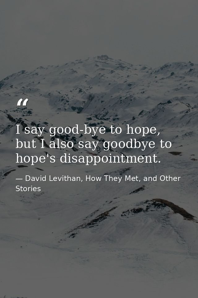I say good-bye to hope, but I also say goodbye to hope's disappointment. — David Levithan, How They Met, and Other Stories