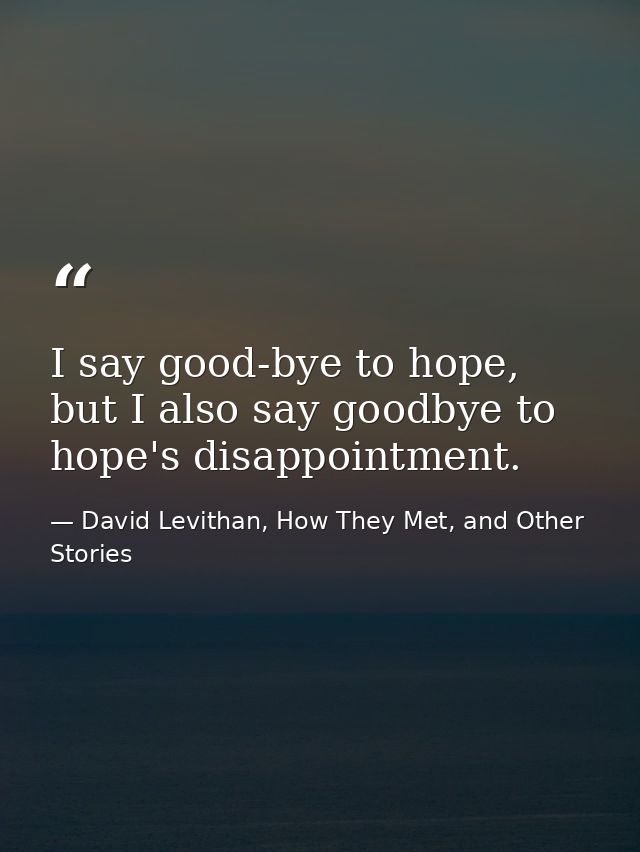 I say good-bye to hope, but I also say goodbye to hope's disappointment. — David Levithan, How They Met, and Other Stories