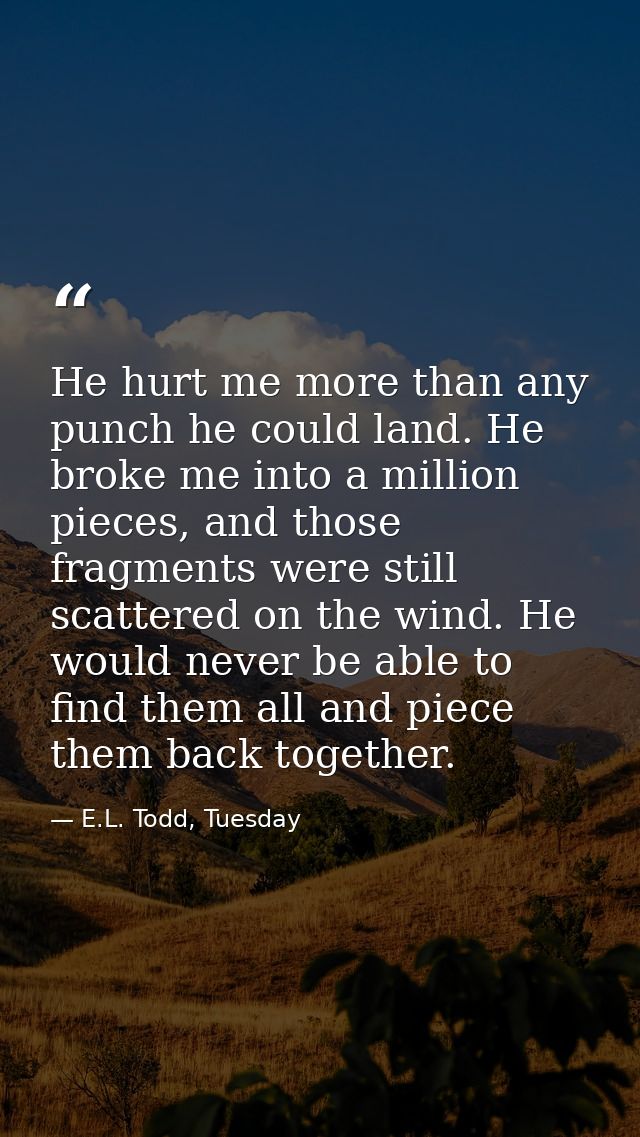 He hurt me more than any punch he could land. He broke me into a million pieces, and those fragments were still scattere — E.L. Todd, Tuesday