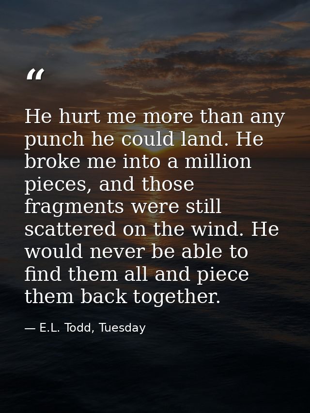 He hurt me more than any punch he could land. He broke me into a million pieces, and those fragments were still scattere — E.L. Todd, Tuesday