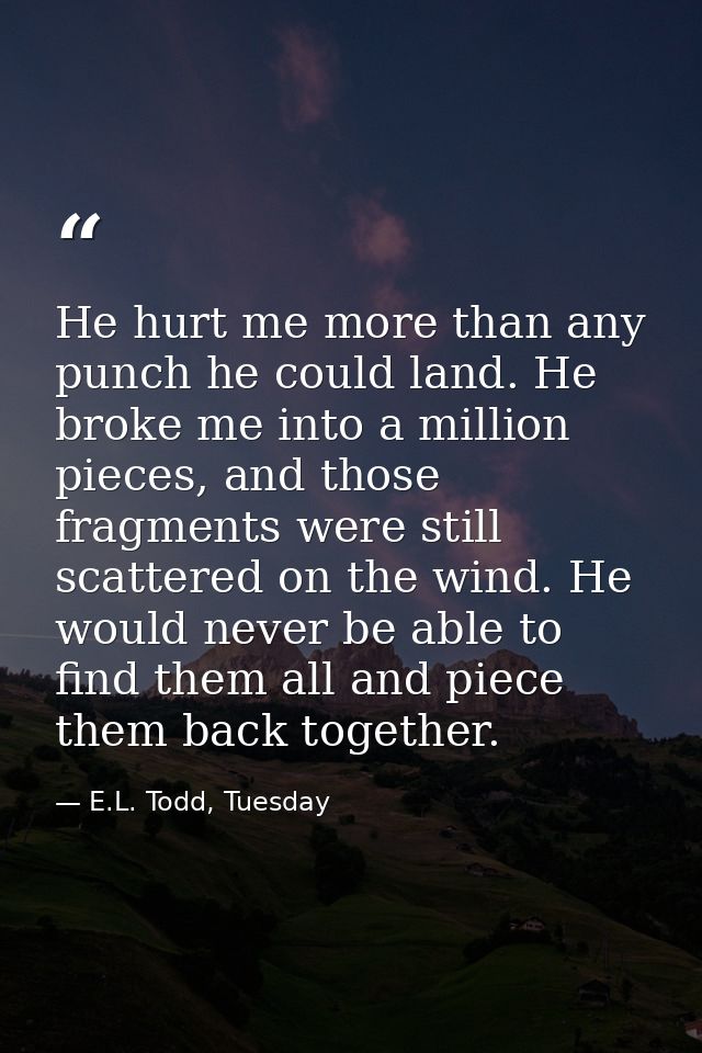 He hurt me more than any punch he could land. He broke me into a million pieces, and those fragments were still scattere — E.L. Todd, Tuesday