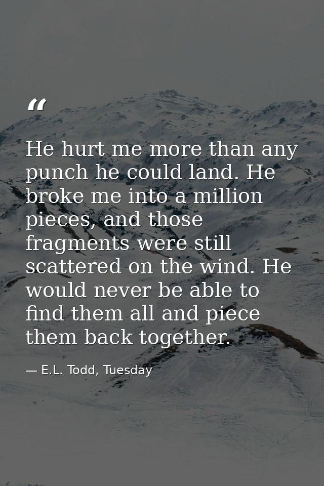 He hurt me more than any punch he could land. He broke me into a million pieces, and those fragments were still scattere — E.L. Todd, Tuesday