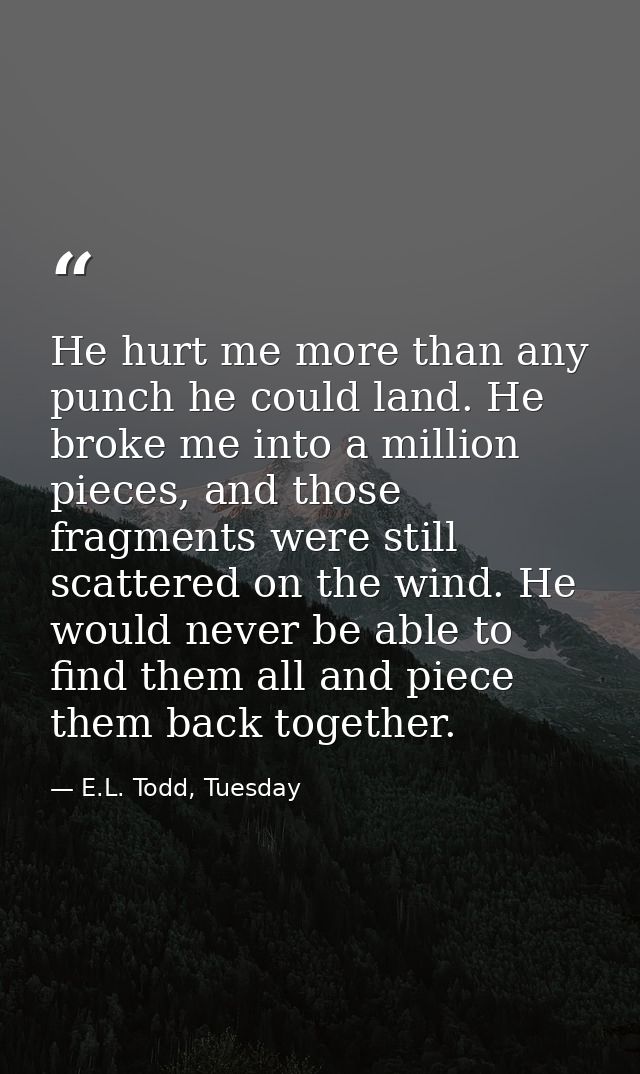 He hurt me more than any punch he could land. He broke me into a million pieces, and those fragments were still scattere — E.L. Todd, Tuesday
