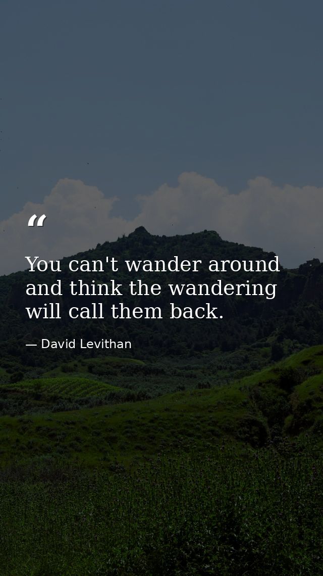 You can't wander around and think the wandering will call them back. — David Levithan