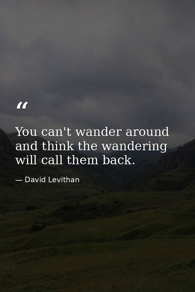 You can't wander around and think the wandering will call them back. — David Levithan