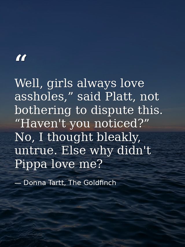 Well, girls always love assholes,” said Platt, not bothering to dispute this. “Haven't you noticed?” No, I thought bleak — Donna Tartt, The Goldfinch