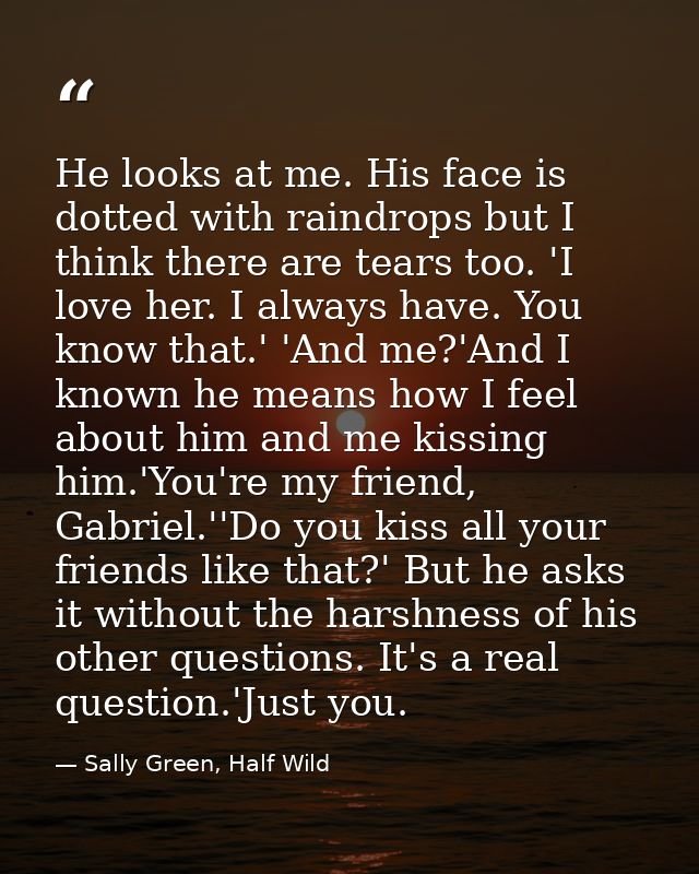He looks at me. His face is dotted with raindrops but I think there are tears too. 'I love her. I always have. You know  — Sally Green, Half Wild