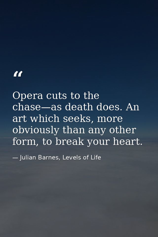 Opera cuts to the chase—as death does. An art which seeks, more obviously than any other form, to break your heart. — Julian Barnes, Levels of Life
