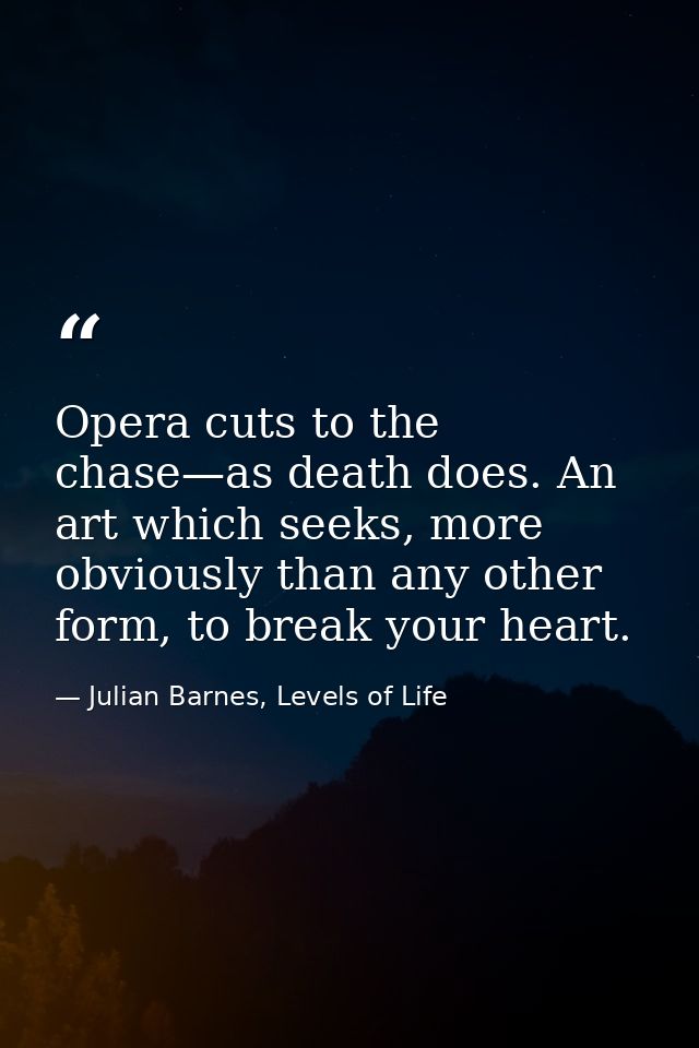 Opera cuts to the chase—as death does. An art which seeks, more obviously than any other form, to break your heart. — Julian Barnes, Levels of Life