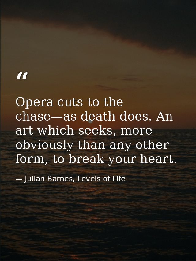 Opera cuts to the chase—as death does. An art which seeks, more obviously than any other form, to break your heart. — Julian Barnes, Levels of Life