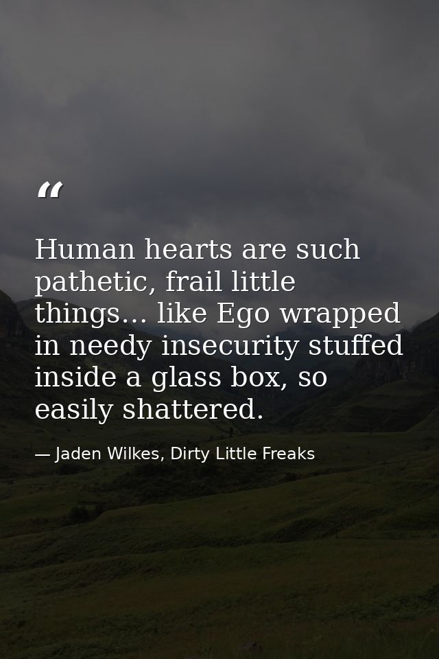 Human hearts are such pathetic, frail little things… like Ego wrapped in needy insecurity stuffed inside a glass box, so — Jaden Wilkes, Dirty Little Freaks