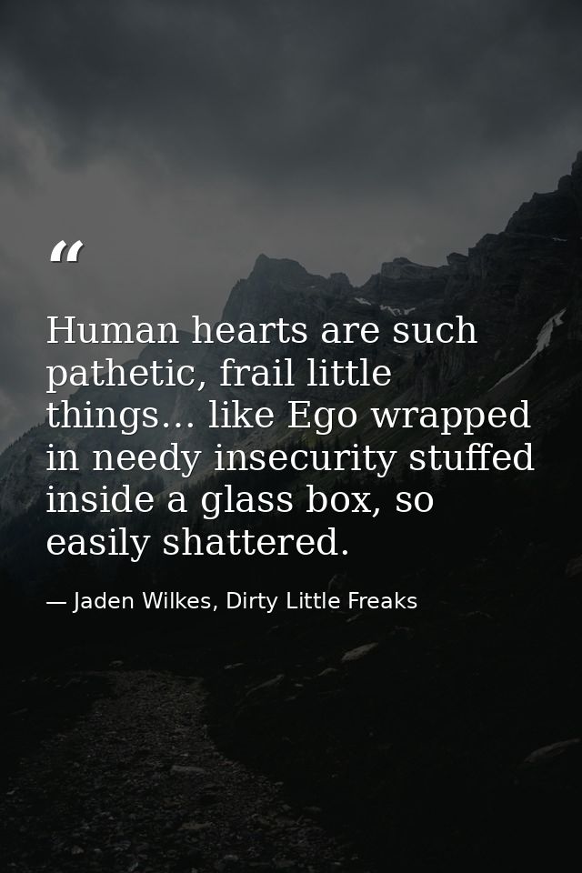 Human hearts are such pathetic, frail little things… like Ego wrapped in needy insecurity stuffed inside a glass box, so — Jaden Wilkes, Dirty Little Freaks