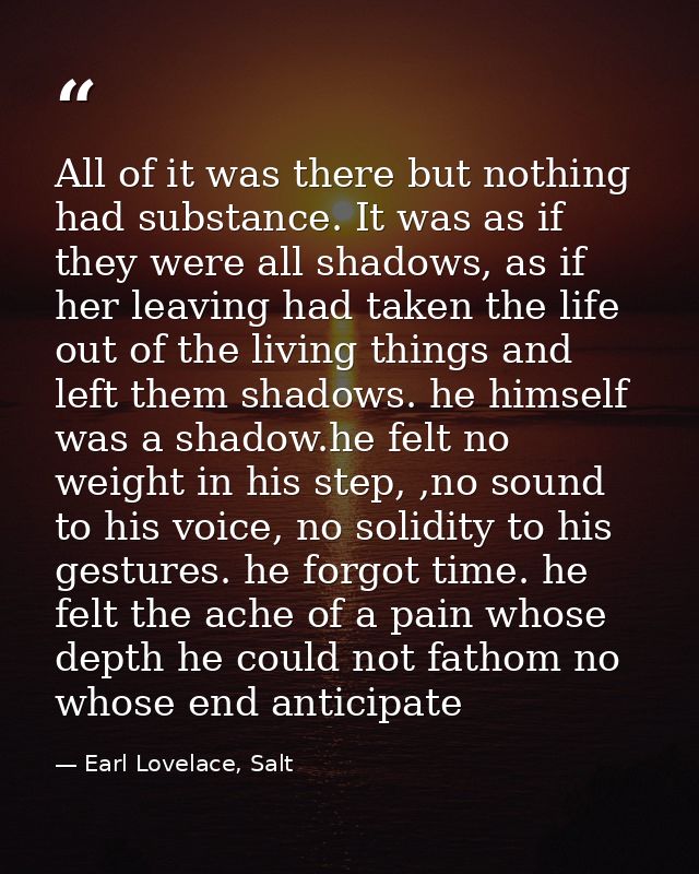 All of it was there but nothing had substance. It was as if they were all shadows, as if her leaving had taken the life  — Earl Lovelace, Salt