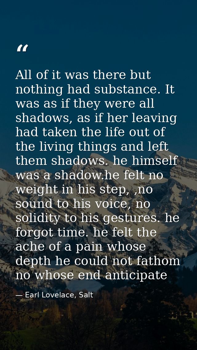 All of it was there but nothing had substance. It was as if they were all shadows, as if her leaving had taken the life  — Earl Lovelace, Salt