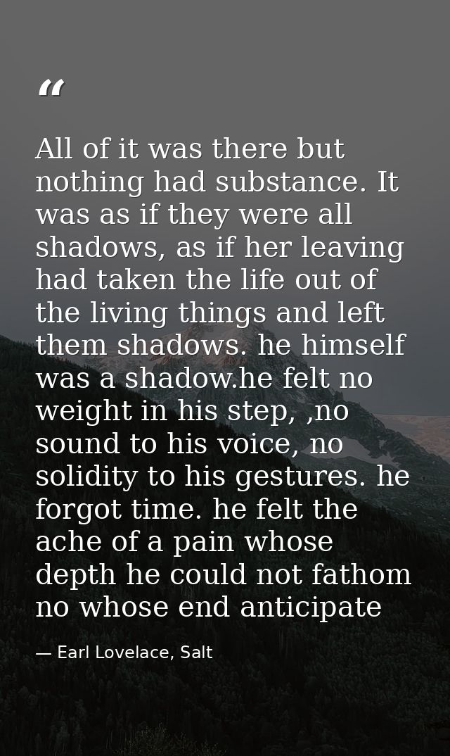 All of it was there but nothing had substance. It was as if they were all shadows, as if her leaving had taken the life  — Earl Lovelace, Salt
