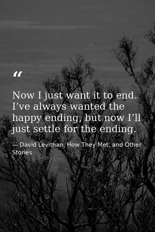 Now I just want it to end. I’ve always wanted the happy ending, but now I’ll just settle for the ending. — David Levithan, How They Met, and Other Stories