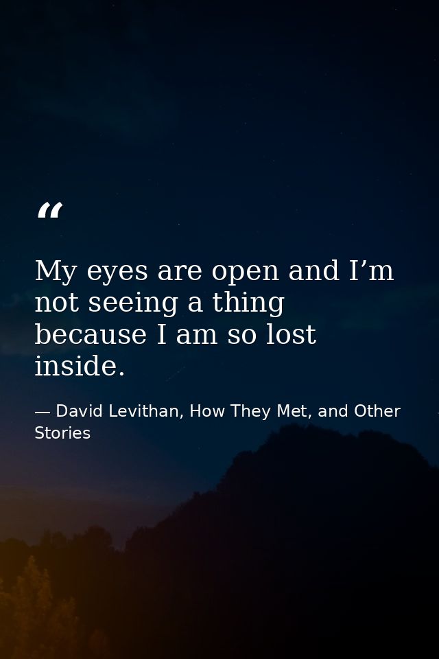 My eyes are open and I’m not seeing a thing because I am so lost inside. — David Levithan, How They Met, and Other Stories