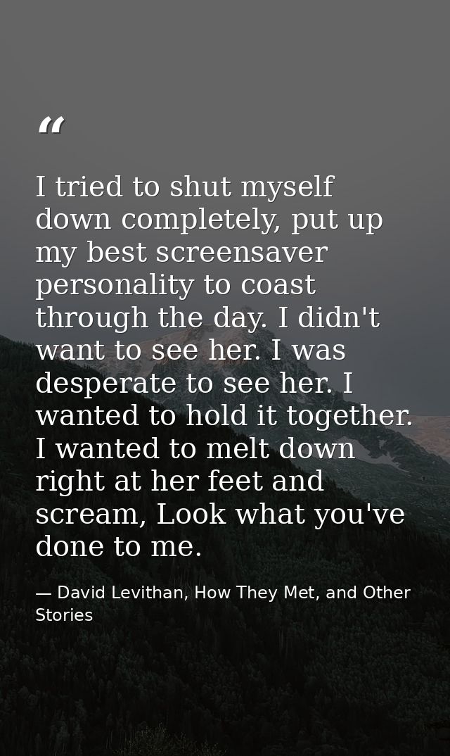 I tried to shut myself down completely, put up my best screensaver personality to coast through the day. I didn't want t — David Levithan, How They Met, and Other Stories