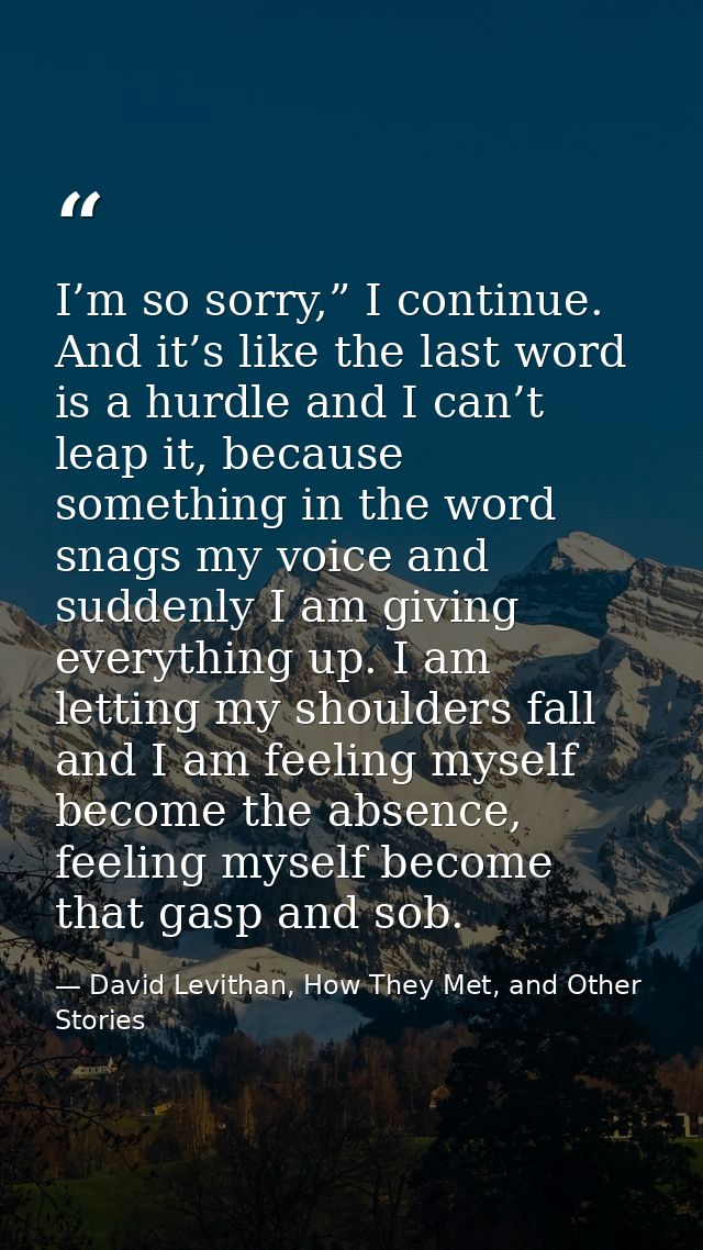I’m so sorry,” I continue. And it’s like the last word is a hurdle and I can’t leap it, because something in the word sn — David Levithan, How They Met, and Other Stories