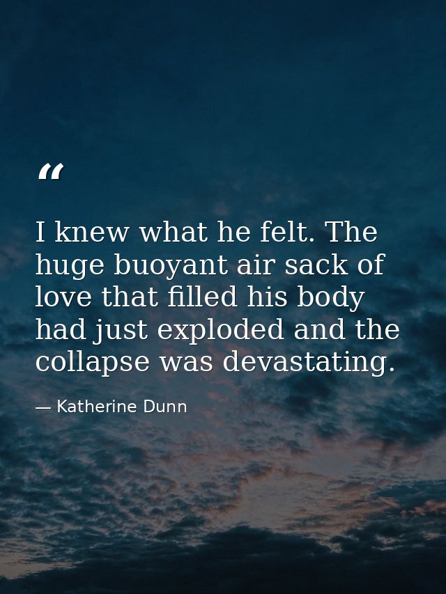 I knew what he felt. The huge buoyant air sack of love that filled his body had just exploded and the collapse was devas — Katherine Dunn