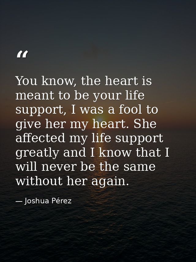 You know, the heart is meant to be your life support, I was a fool to give her my heart. She affected my life support gr — Joshua Pérez
