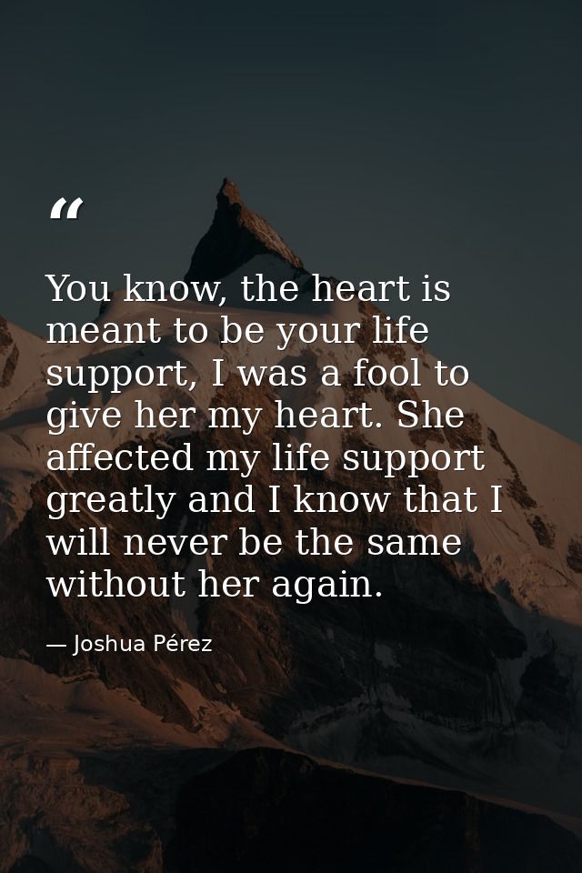 You know, the heart is meant to be your life support, I was a fool to give her my heart. She affected my life support gr — Joshua Pérez