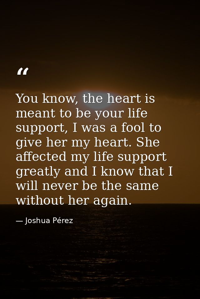 You know, the heart is meant to be your life support, I was a fool to give her my heart. She affected my life support gr — Joshua Pérez