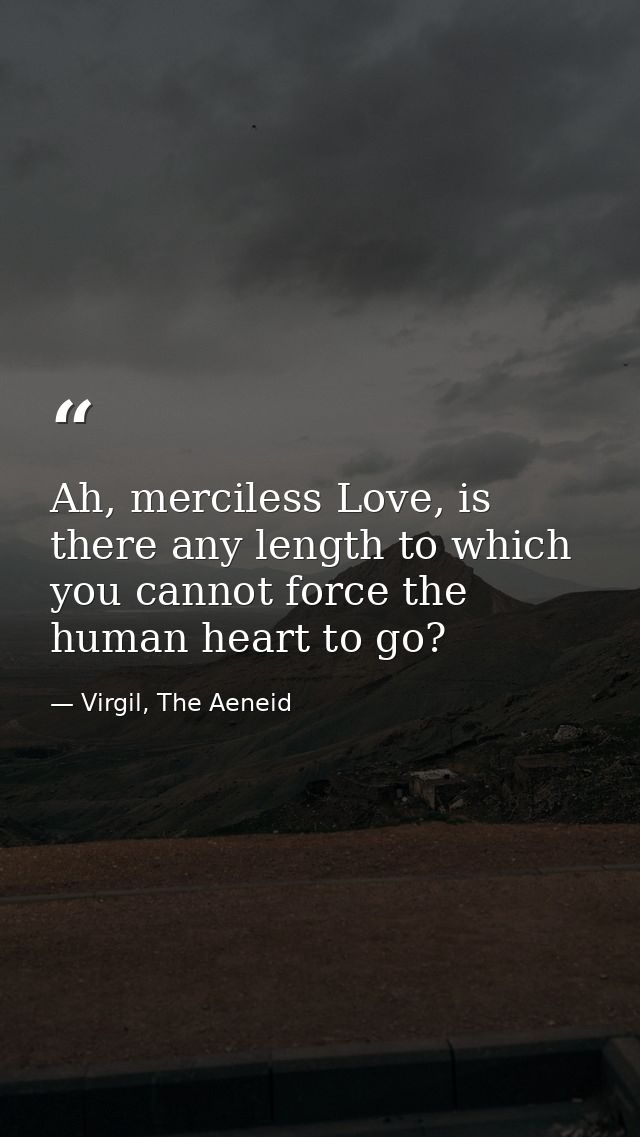 Ah, merciless Love, is there any length to which you cannot force the human heart to go? — Virgil, The Aeneid