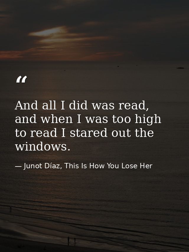 And all I did was read, and when I was too high to read I stared out the windows. — Junot Díaz, This Is How You Lose Her