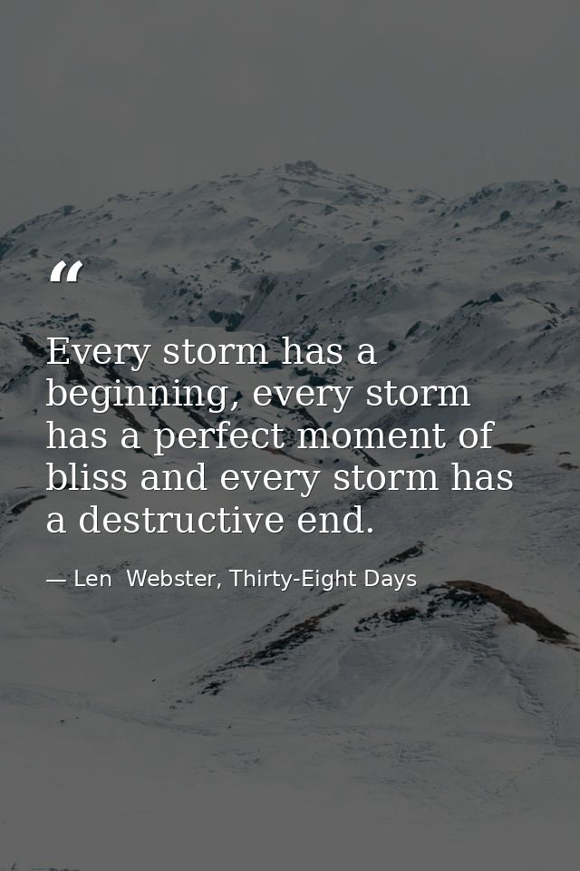 Every storm has a beginning, every storm has a perfect moment of bliss and every storm has a destructive end. — Len  Webster, Thirty-Eight Days